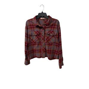Maurices Womens Red & Grey Plaid Button-Up Shirt With Long Sleeves Size large